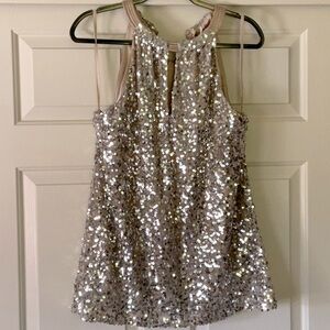 TAHARI NWT! CHAMPAGNE TOP SIZE LARGE SQUARE SEQUINS